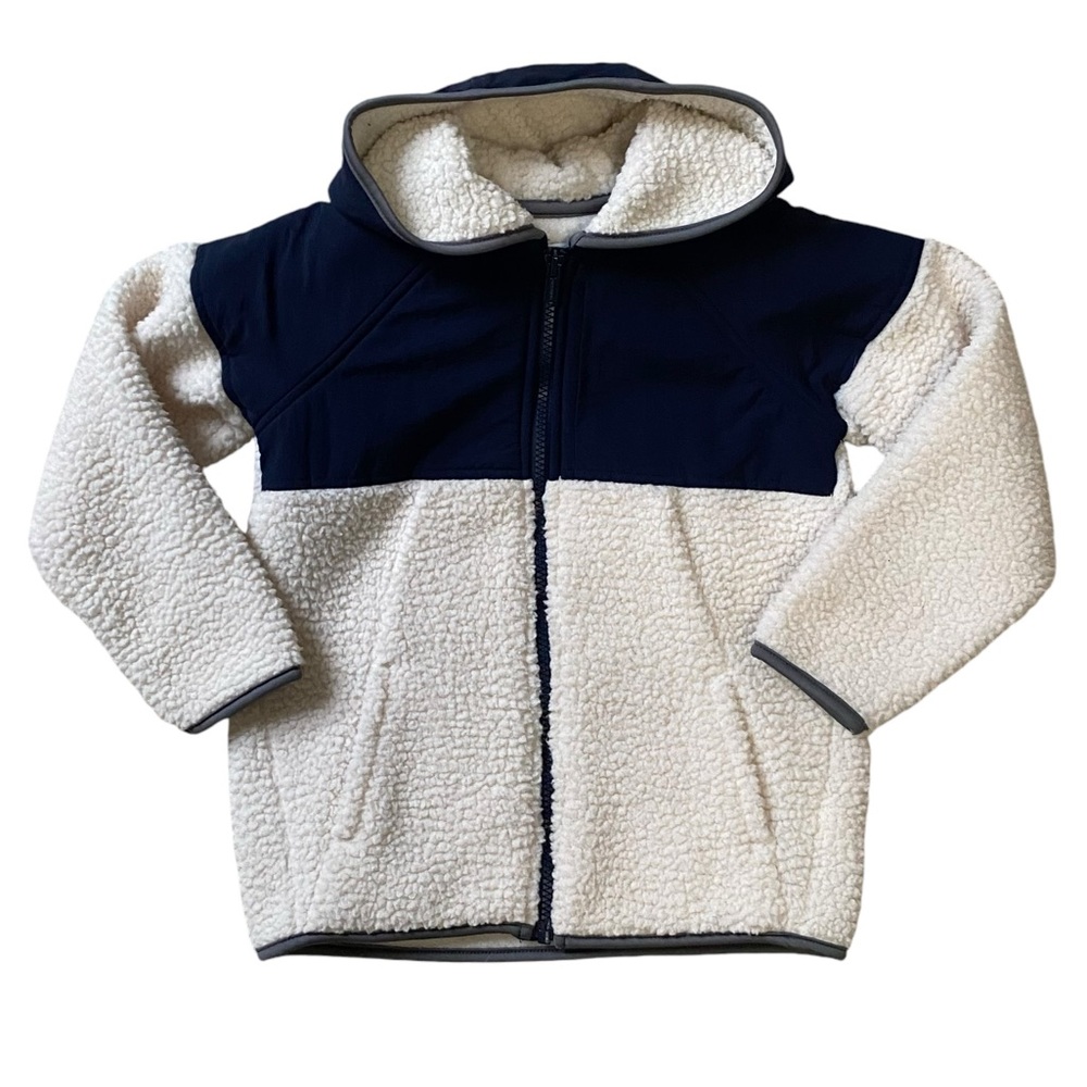 Old Navy Toddler Color-Blocked Hooded Sherpa Jacket (Cream/Blue)